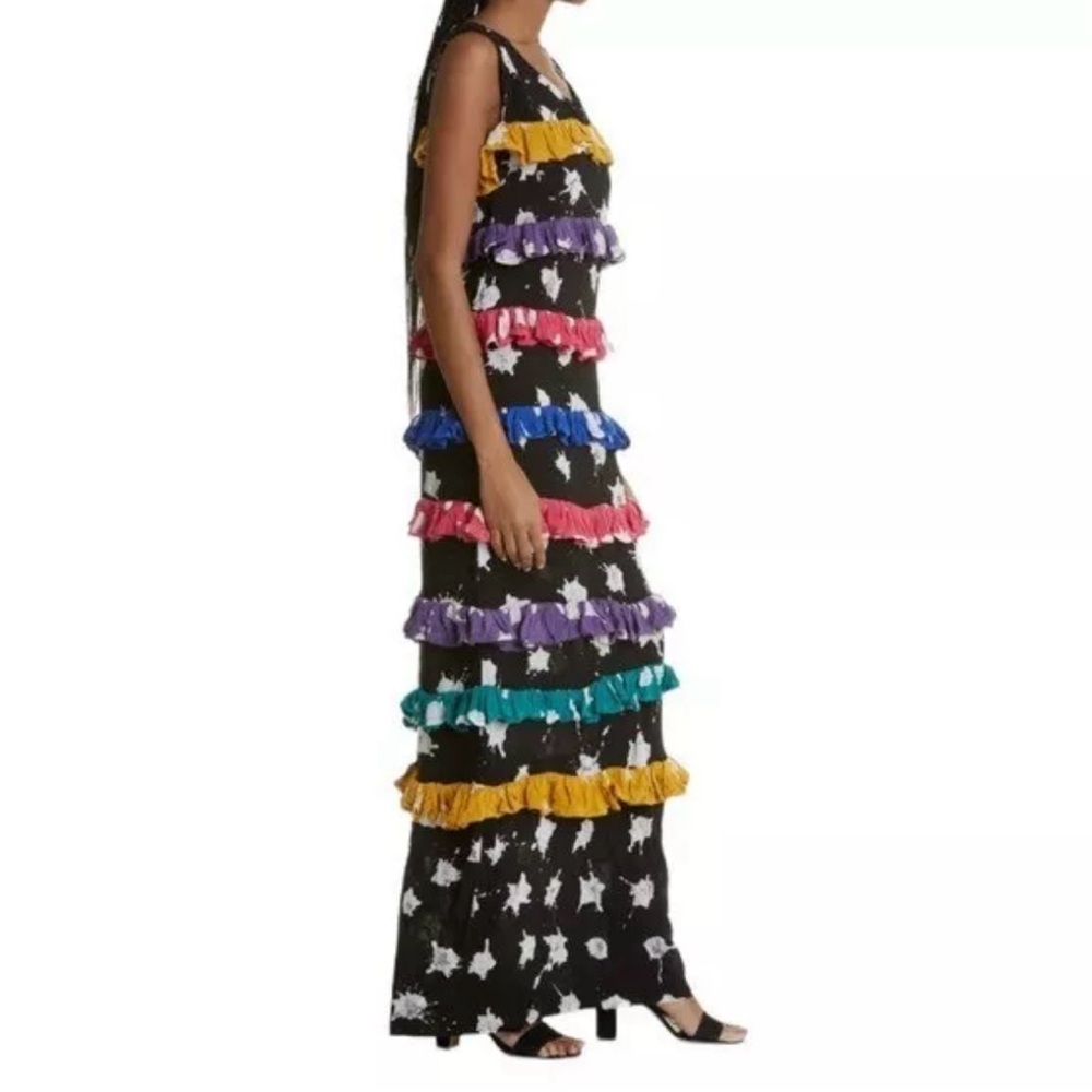 Busayo Ropo Dress XS Multicolor Tiered Paint Splatter‎